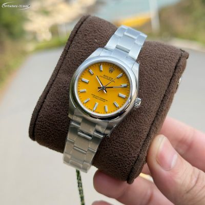 N Factory Rolex Oyster Perpetual Replica with Oyster Bracelet 31mm 2232 Movement Ice Blue Luminious Yellow Dial Watch